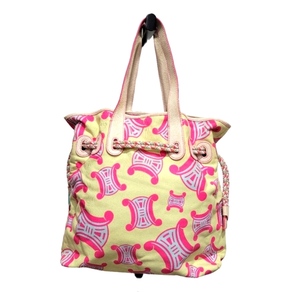 Celine Pink & Yellow Canvas Shoulder Tote Bag Authentic - Picture 2 of 16